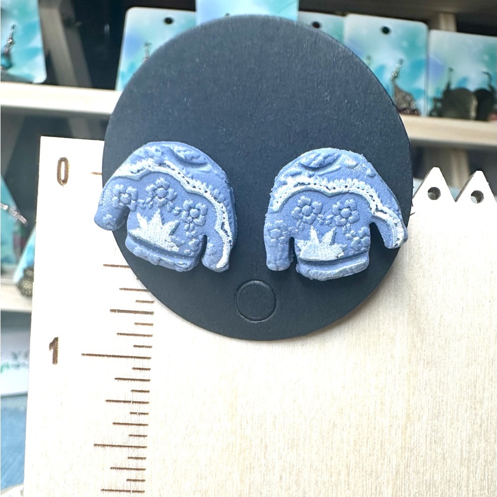 New on Tag Blue & White Winter Sweater Post Earrings